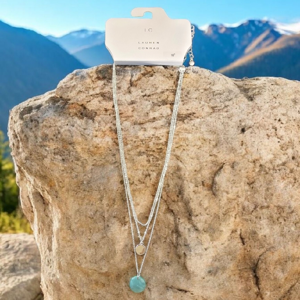 LC Lauren Conrad Silver Necklace with Aqua and Beige Accents
